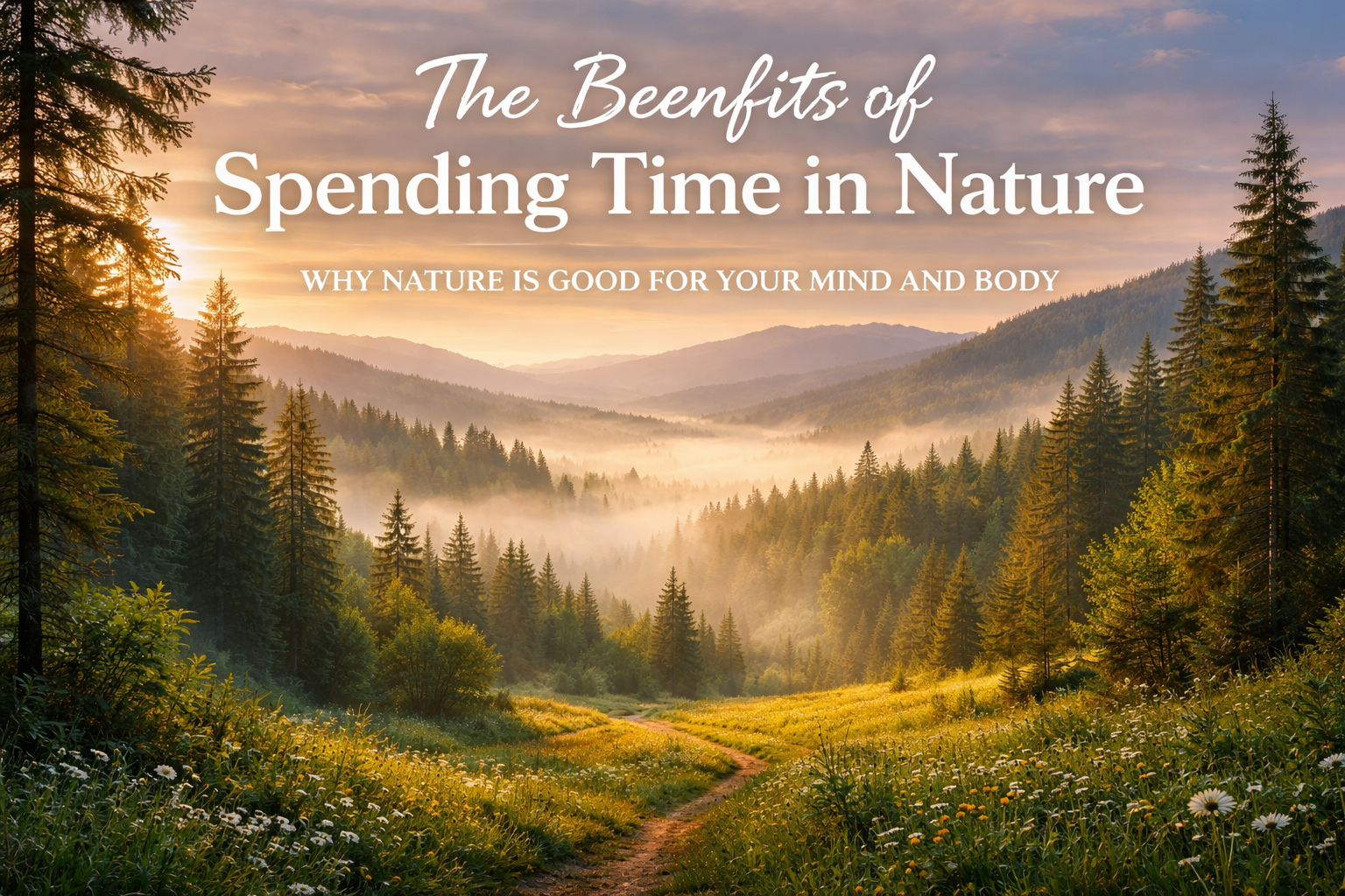 Golden sunrise over misty valley